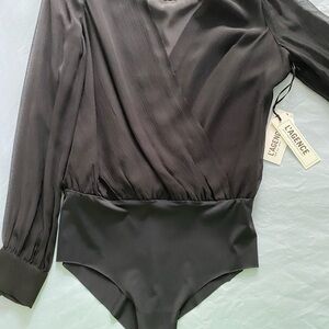 L'AGENCE Elegant Black Silk Bodysuit NWT